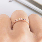 0.9ct Round Cut Pink Ruby Wedding Band Ring Half Eternity 14k Rose Gold Finish