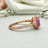 2.3ct Oval Cut Pink Sapphire Diamond Accents Halo Ring 14k Yellow Gold Finish