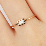 Bezel Set Minimalist Engagement Ring 0.4ct Baguette Diamond 14k Yellow Gold Over