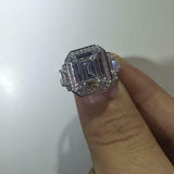 4Ct Emerald Cut VVS1 Diamond Stylish Halo Engagement Ring 14K White Gold Finish