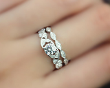 2ct Round Cut Diamond Engagement Ring 14k White Gold Finish Milgrain Bridal Set