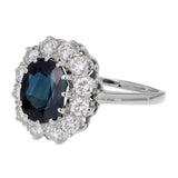 2.5ct Oval Cut Blue Sapphire Engagement Ring Halo Solitaire 14k White Gold Over