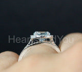 2.2ct Round Cut Simulated Blue Aquamarine Halo Bridal Set 14k White Gold Plated