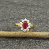 2.2ct Oval Cut Pink Ruby Diamond Floral Engagement Ring 14k Yellow Gold Finish
