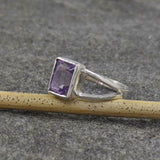 2.2ct Engagement Ring Emerald Cut Purple Amethyst Split Shank 14k WhiteGold Over