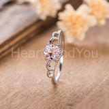 1ct Round Cut Simulated Morganite Crown Engagement Ring 14k White Gold Plated
