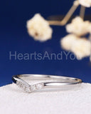 0.12ct Round Cut Moissanite Curved Minimalist Wedding Band 14k White Gold Plated