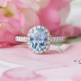 2.2ct Oval Cut Blue Topaz Engagement Ring Diamond Halo 14k White Gold Finish