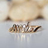 0.1ct Round Cut Moissanite Custom Name Engagement Ring 14K Yellow Gold Plated