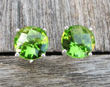 2ct Round Cut Green Peridot 4 Prong Solitaire Stud Earrings 14k WhiteGold Finish