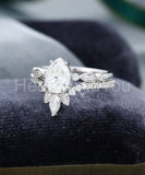 2.4ct Pear Cut Simulated Diamond Bridal Set Crown Tiara 14k White Gold Plated