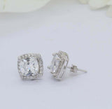 1.7ct Cushion Cut VVS1D Diamond Halo Stud Earrings 14k White Gold Finish