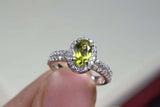 2.4ct Engagement Ring Oval Cut Green Peridot Split Shank Halo 14k WhiteGold Over