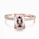 2.3ct Cushion Cut Peach Morganite Solitaire with Accent Ring 14k RoseGold Finish