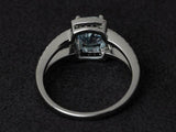 2.8ct Engagement Ring Cushion Cut Blue Aquamarine Split Shank 14k WhiteGold Over