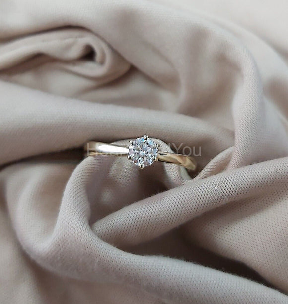 0.12ct Round Cut Moissanite Solitaire Engagement Ring 14k Yellow Gold Plated