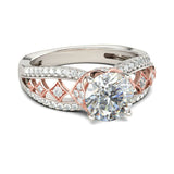 2Ct Round Diamond Stylish Accent Solitaire Engagement Ring 14K White Gold Finish