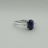 2ct Oval Cut Blue Sapphire Engagement Ring Solitaire Trilogy 14k White Gold Over