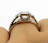 5.5ct Asscher Trilogy Halo Engagement Ring 14K White Gold Over Trapezoid Accents