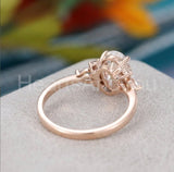 2.2ct Oval Cut Simulated Diamond Cluster Engagement Ring 14k Rose Gold Plated