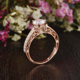 Milgrain Solitaire with Accents Ring 1.5ct Round Cut Diamond 18k RoseGold Finish