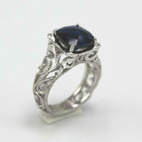 2ct Cushion Blue Sapphire Engagement Ring Milgrain Filigree 14k White Gold Over