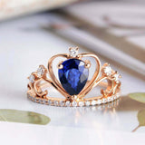 2.2ct Pear Cut Blue Sapphire Engagement Ring Diamond Crown 14k White Gold Finish