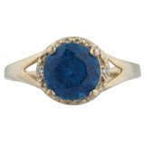 2.3ct Engagement Ring Round London Blue Topaz Split Shank 14k Yellow Gold Finish