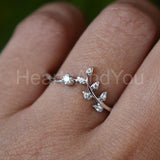 0.3ct Round Moissanite Vine Leaf Chevron Engagement Ring 14K White Gold Plated