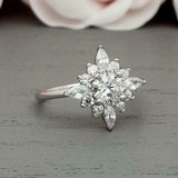 2.5ct Engagement Ring Round Cut Diamond Floral Sunburst 14k White Gold Finish