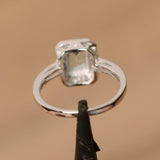 2.3ct Emerald Cut Blue Aquamarine Diamond Accent Halo Ring 14k White Gold Finish