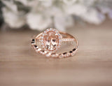 1.2ct Oval Cut Simulated Peach Morganite Halo Bridal Set 14k Rose Gold Plated