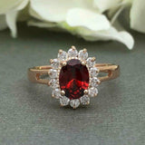 2.4ct Oval Cut Red Garnet Floral Solitaire Engagement Ring 14k Rose Gold Finish