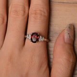 2.3ct Engagement Ring Oval Cut Red Garnet Stylish Art Deco 14k White Gold Finish