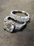 2.1ct Round Cut Moissanite Three Stone Ring Bridal Set 14k White Gold Plated