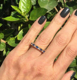 2.4ct Wedding Band Princess Cut Aquamarine Half Eternity 14k Yellow Gold Finish