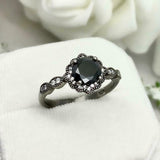 1.5ct Engagement Ring Round Cut Black Diamond Halo Vintage 14k Black Gold Finish