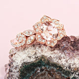 3ct Round Morganite Engagement Ring Flower Crown Bridal Set 14k Rose Gold Finish