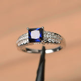 2.4ct Princess Cut Blue Sapphire Solitaire with Accent Ring 14k WhiteGold Finish