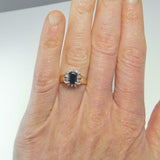 2.3ct Emerald Cut Blue Sapphire Diamond Halo Engagement Ring 14k YellowGold Over