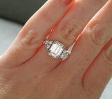 4Ct Emerald Cut Diamond Bridal Set Ring Pharaoh Crown Band 14K White Gold Finish