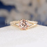 1ct Round Cut Simulated Morganite Dual Prong Split Band Ring 14k RoseGold Plated