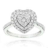 4Ct Round Cut Diamond Heart Shape Dual Halo Engagement Ring 14K White Gold Over
