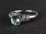 2.4ct Oval Cut Blue Aquamarine Solitaire Split Shank Ring 14k White Gold Finish