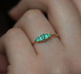 1.2ct Baguette Green Emerald Engagement Ring 14k Yellow Gold Finish 5 Stone Step