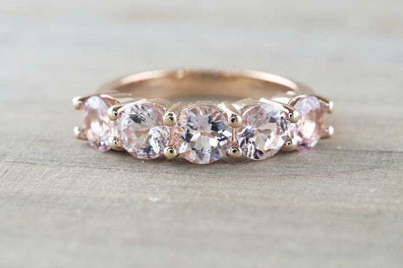 2.7ct Round Cut Peach Morganite Wedding Band 14k Rose Gold Finish Five Stone