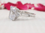 2.3ct Emerald Simulated Diamond Dual Prong Trilogy Band 14k White Gold Plated