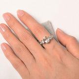 1.2ct Oval Morganite Wave Design Trilogy Round Accent Ring 14k White Gold Finish