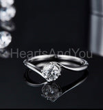 0.5ct Round Cut Moissanite Swirl Solitaire Engagement Ring 14k White Gold Plated