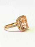 5.5ct Emerald Cut Morganite Exquisite Halo Engagement Ring 14K Rose Gold Finish